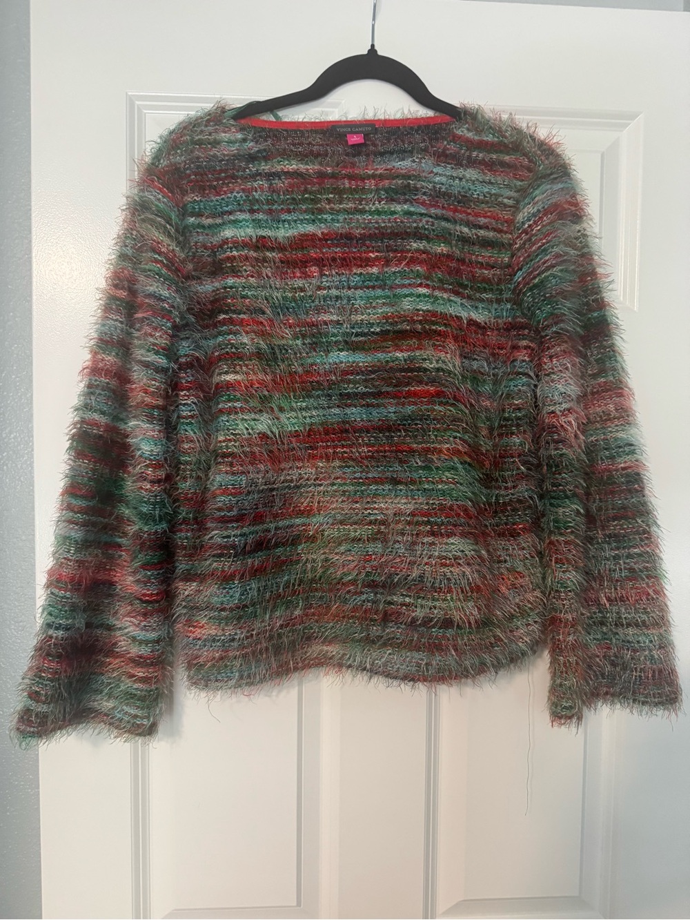 Vince Camuto Multicolor Fuzzy Striped Crewneck Sweater